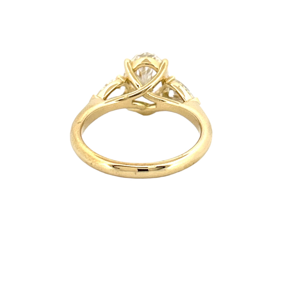 14K Gold Three Stone 3.00 Carat Oval and Pear Cut Lab Grown Diamond Solitaire Engagement Ring