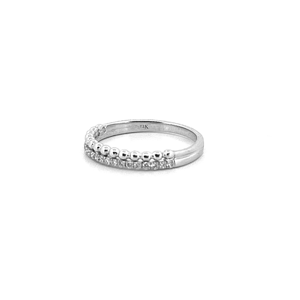 14K Gold Bead and Prong Set Diamond Two Row Band