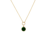 14K Gold Malachite Round Diamond Pendant Lariat Necklace