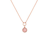 14K Gold Pink Mother of Pearl Round Diamond Pendant Lariat Necklace