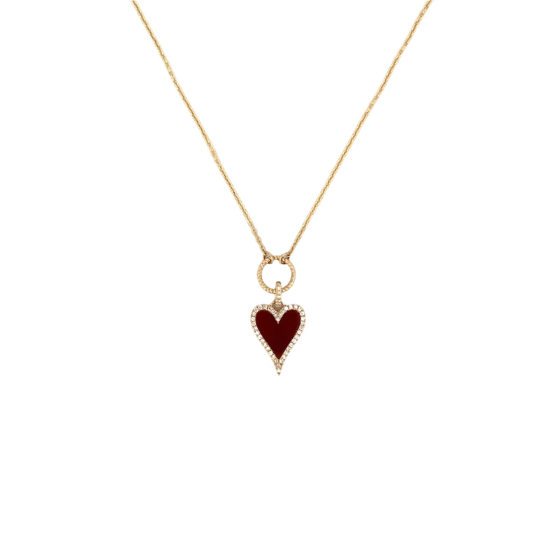 14K Gold Carnelian Heart Diamond Pendant Lariat Necklace