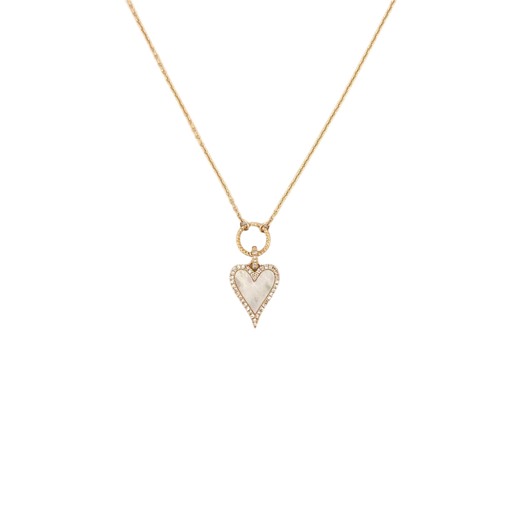 14K Gold Mother of Pearl Heart Diamond Pendant Lariat Necklace