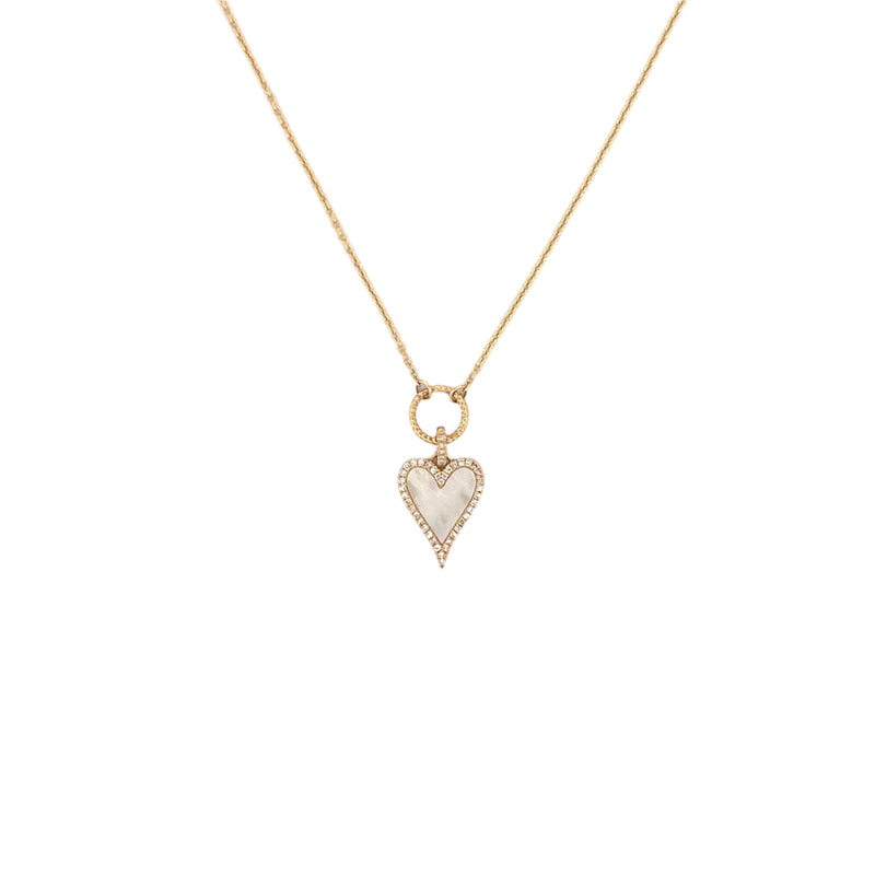 14K Gold Mother of Pearl Heart Diamond Pendant Lariat Necklace
