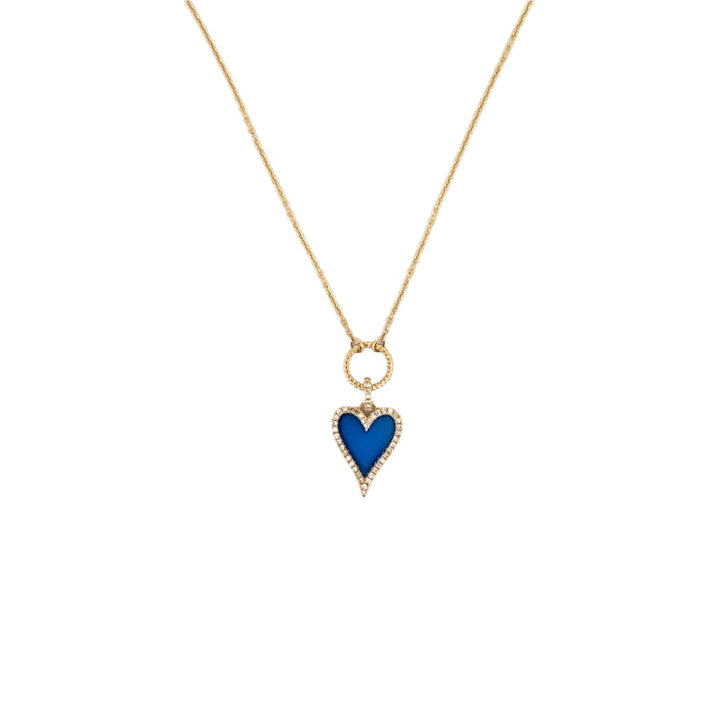 14K Gold Agate Heart Diamond Pendant Lariat Necklace