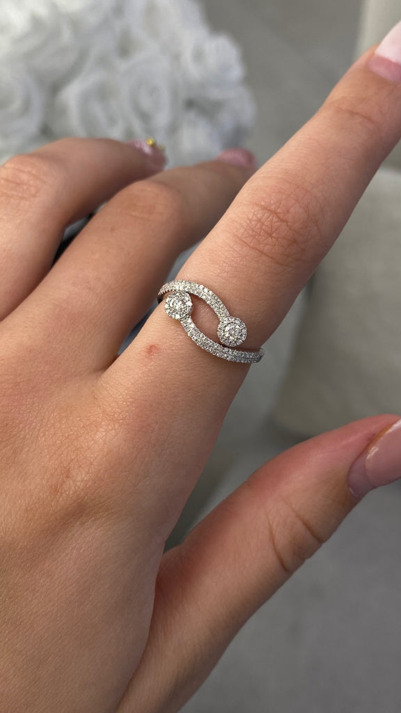 14K Gold Open Duo Round Halo Pave Band