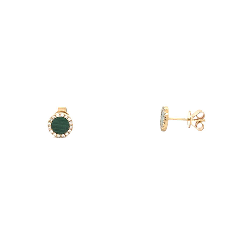 14K Gold Malachite Round Diamond Stud Earrings