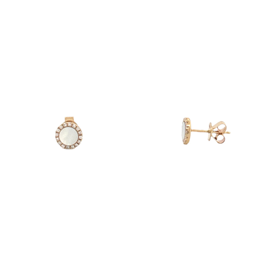 14K Gold Mother of Pearl Round Diamond Stud Earrings