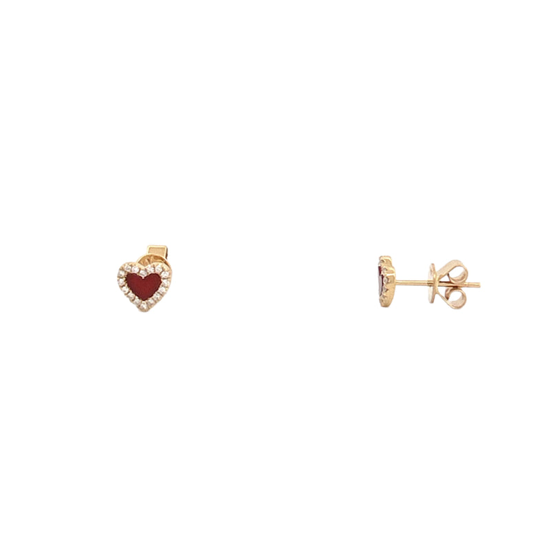 14K Gold Carnelian Heart Diamond Stud Earrings