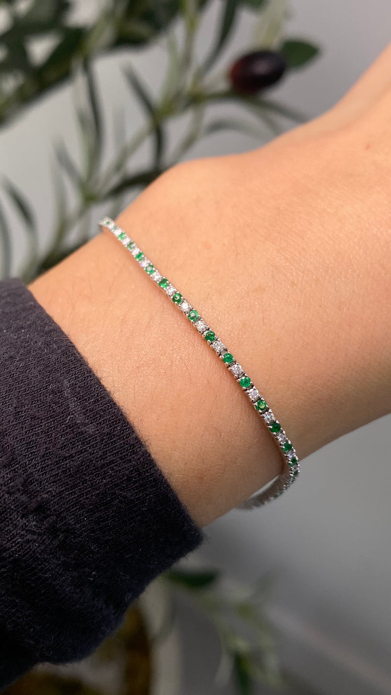 14K Gold Emerald and Diamond Tennis Bracelet
