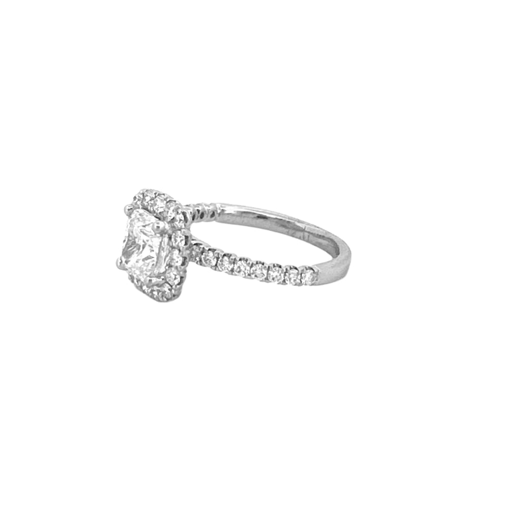 14K Gold 1.50 Carat Lab Grown Cushion Diamond Halo Ribbed Engagement Ring