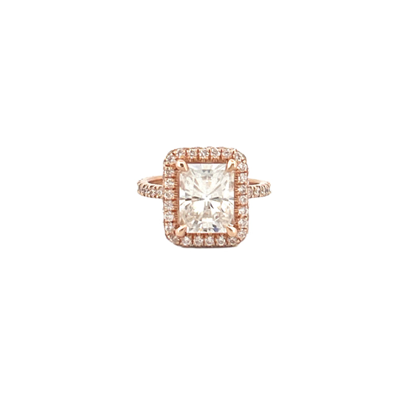 14K Gold 2.75 Carat Radiant Moissanite 3D Halo Prong Set Engagement Ring