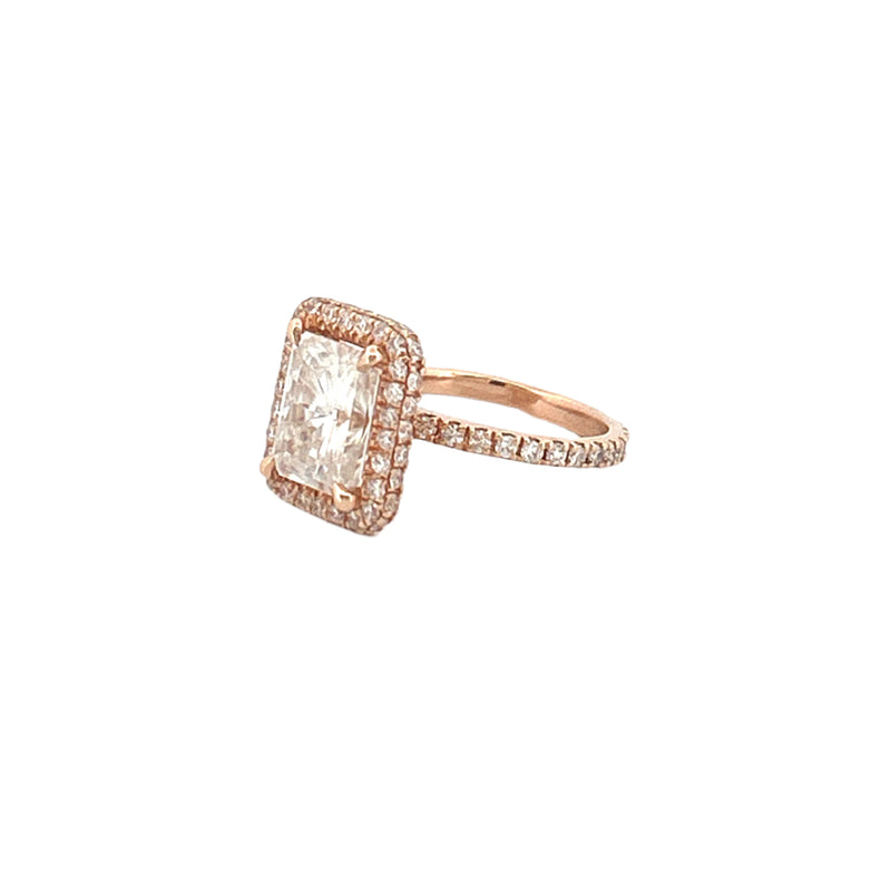 14K Gold 2.75 Carat Radiant Moissanite 3D Halo Prong Set Engagement Ring