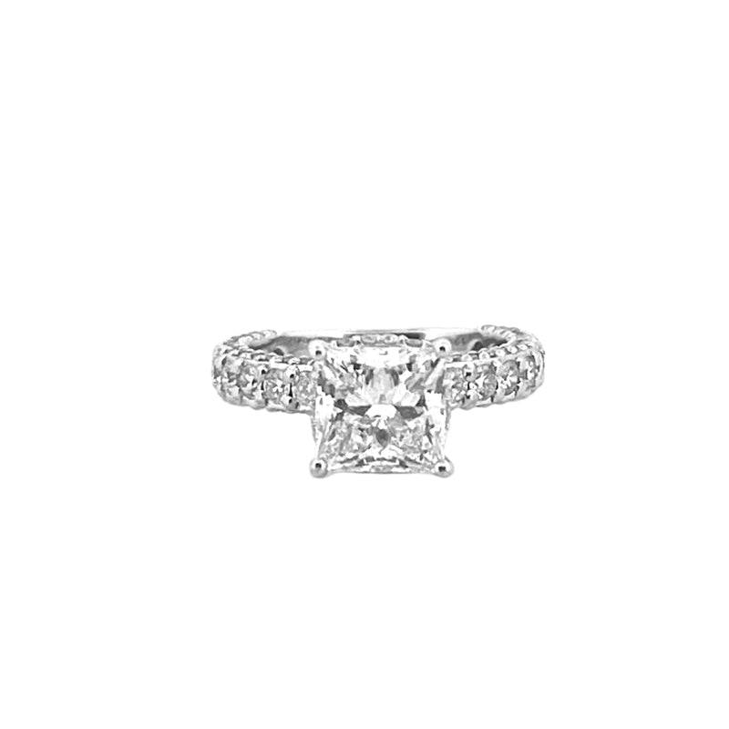 14K Gold 3.00 Carat Lab Grown Princess Diamond Under Halo 3D Engagement Ring