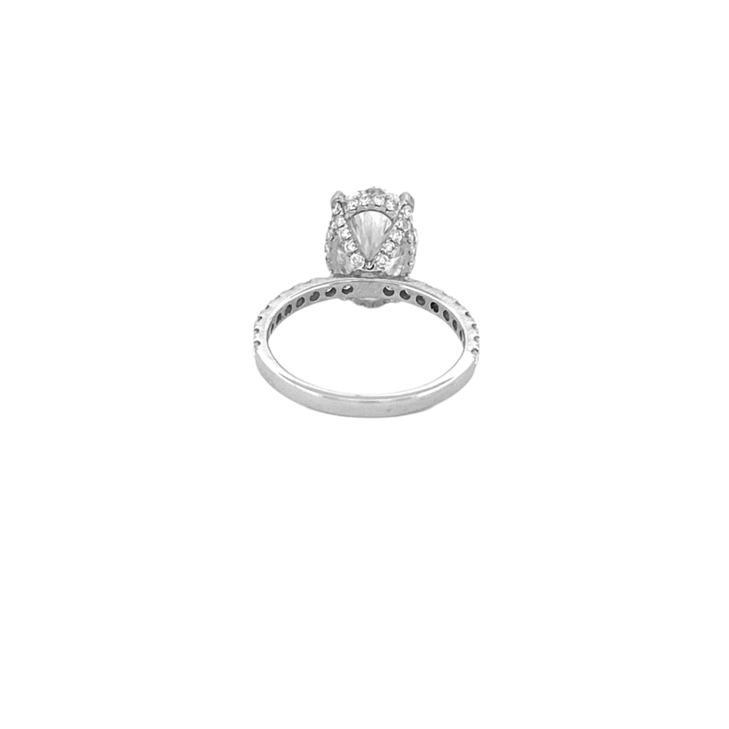 14K Gold 4.00 Carat Lab Grown Oval Diamond Prong Under Halo Engagement Ring