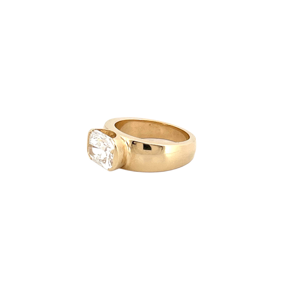 14K Gold East West 3.00 Carat Lab Grown Elongated Cushion Diamond Bezel Engagement Band