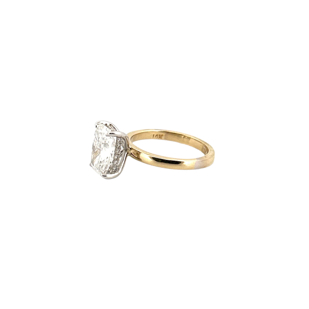 14K Two-Tone Gold 3.00 Carat Lab Grown Radiant Solitaire Under Halo Engagement Ring