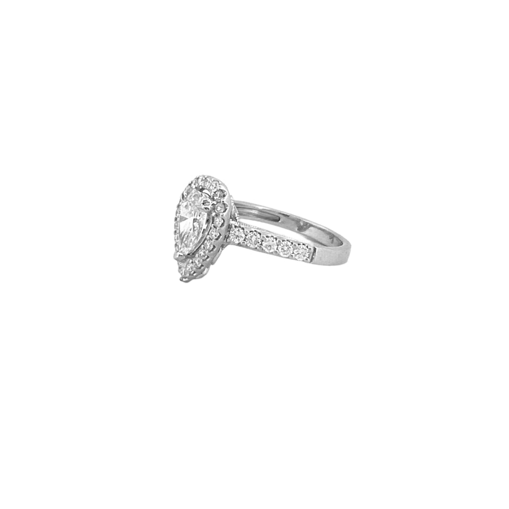 14K Gold 1.00 Carat Natural Pear Diamond Halo Art Deco Cathedral Engagement Ring