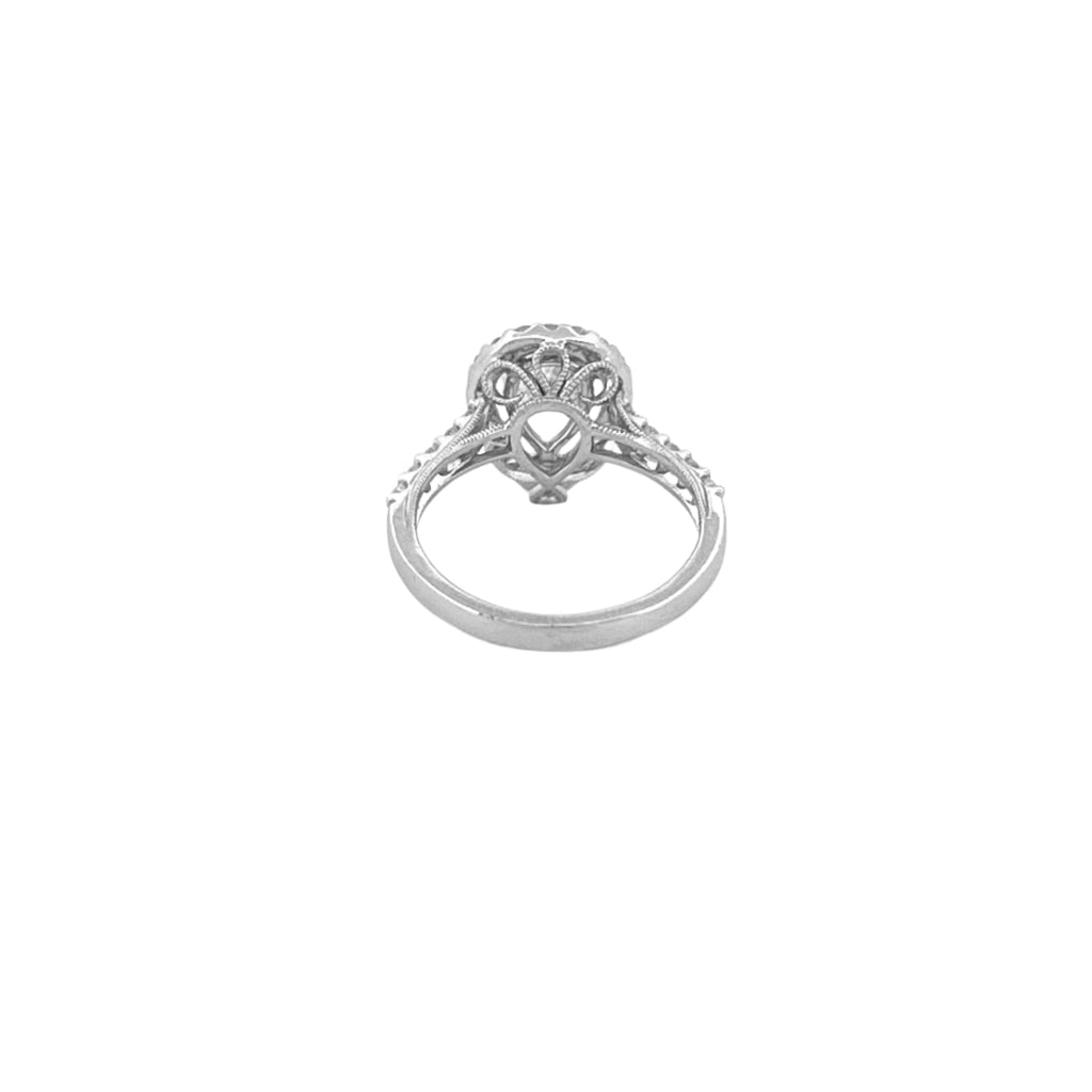 14K Gold 1.00 Carat Natural Pear Diamond Halo Art Deco Cathedral Engagement Ring