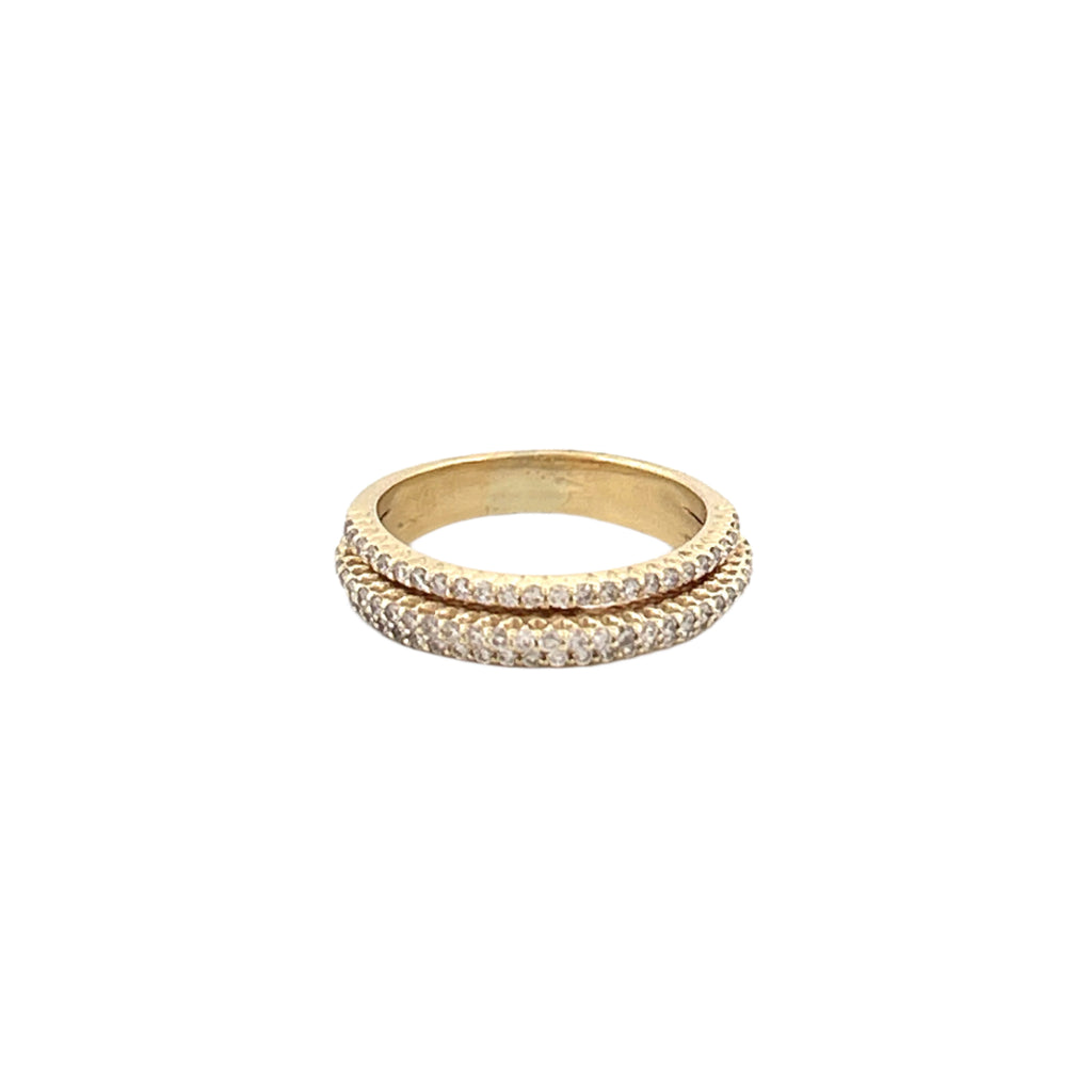 14K Gold Three-Row Raised Diamond Band