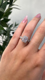 14K Gold 1.00 Carat Lab Grown Emerald Diamond Halo Three Row Engagement Ring