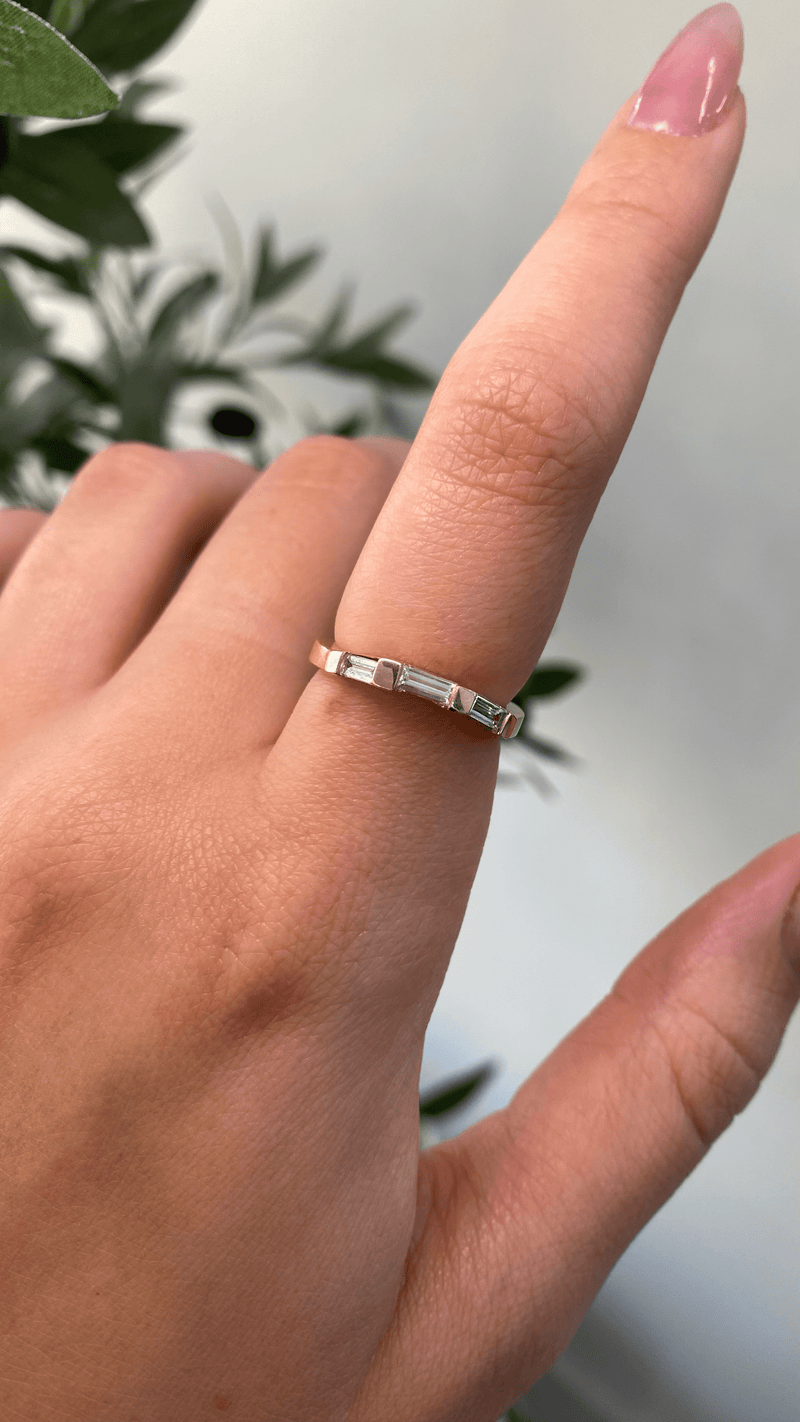 14K Gold Three Baguette Thick Prong Diamond Band