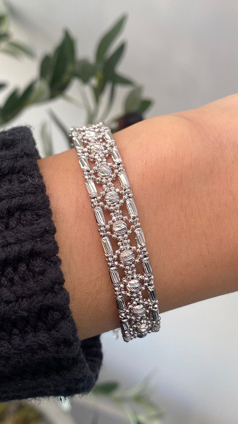 14K Gold Triple Layer Diamond Cut Bangle Bracelet