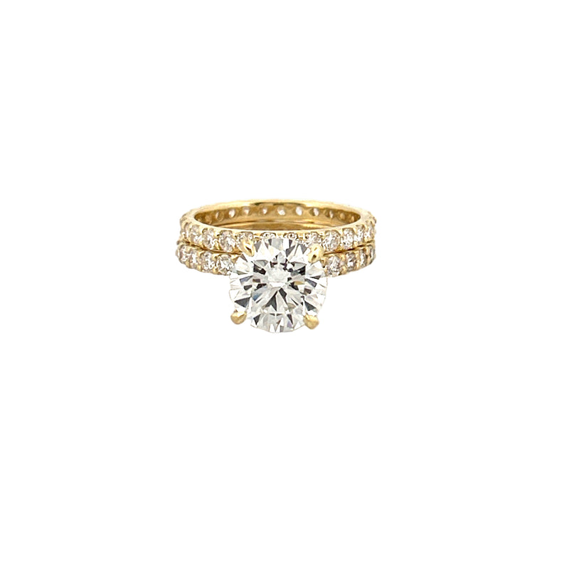 14K Gold 3.50 Carat Lab Grown Round Diamond Under Halo Bowtie Eternity Engagement Set