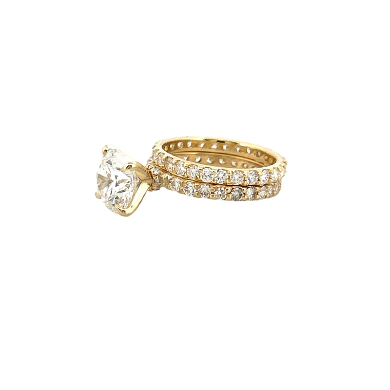 14K Gold 3.50 Carat Lab Grown Round Diamond Under Halo Bowtie Eternity Engagement Set