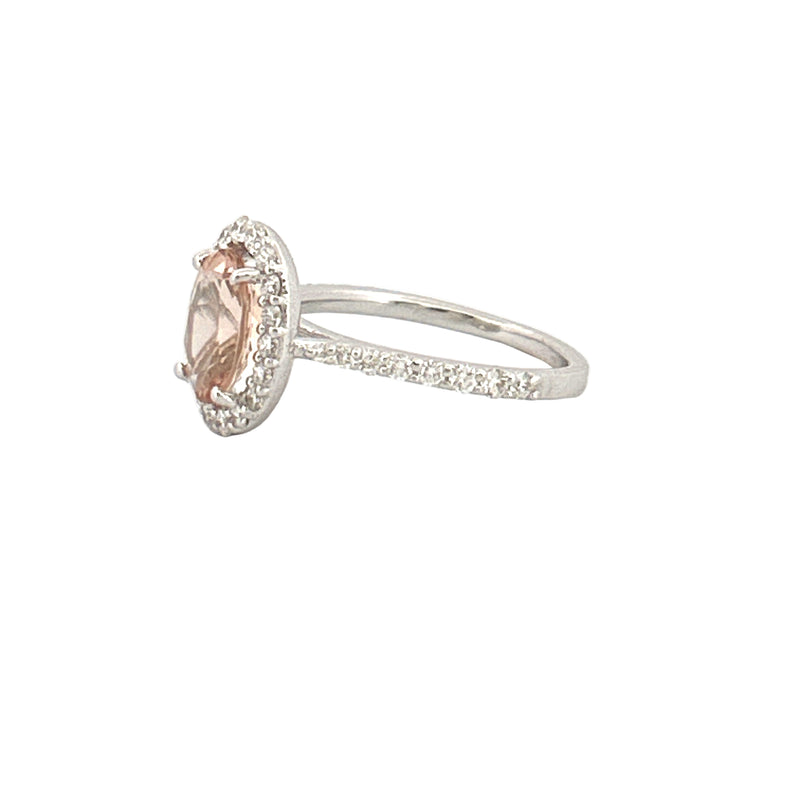 14K Gold Oval Morganite Cathedral Halo Engagement Ring