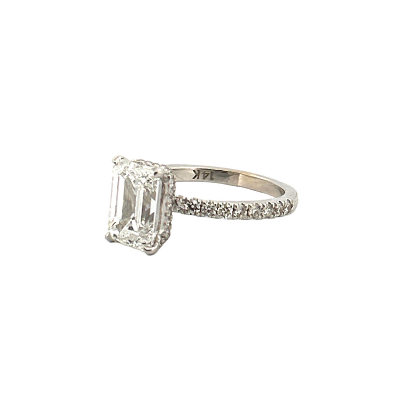14K Gold 3.00 Carat Lab Grown Emerald Diamond Under Halo Engagement Ring