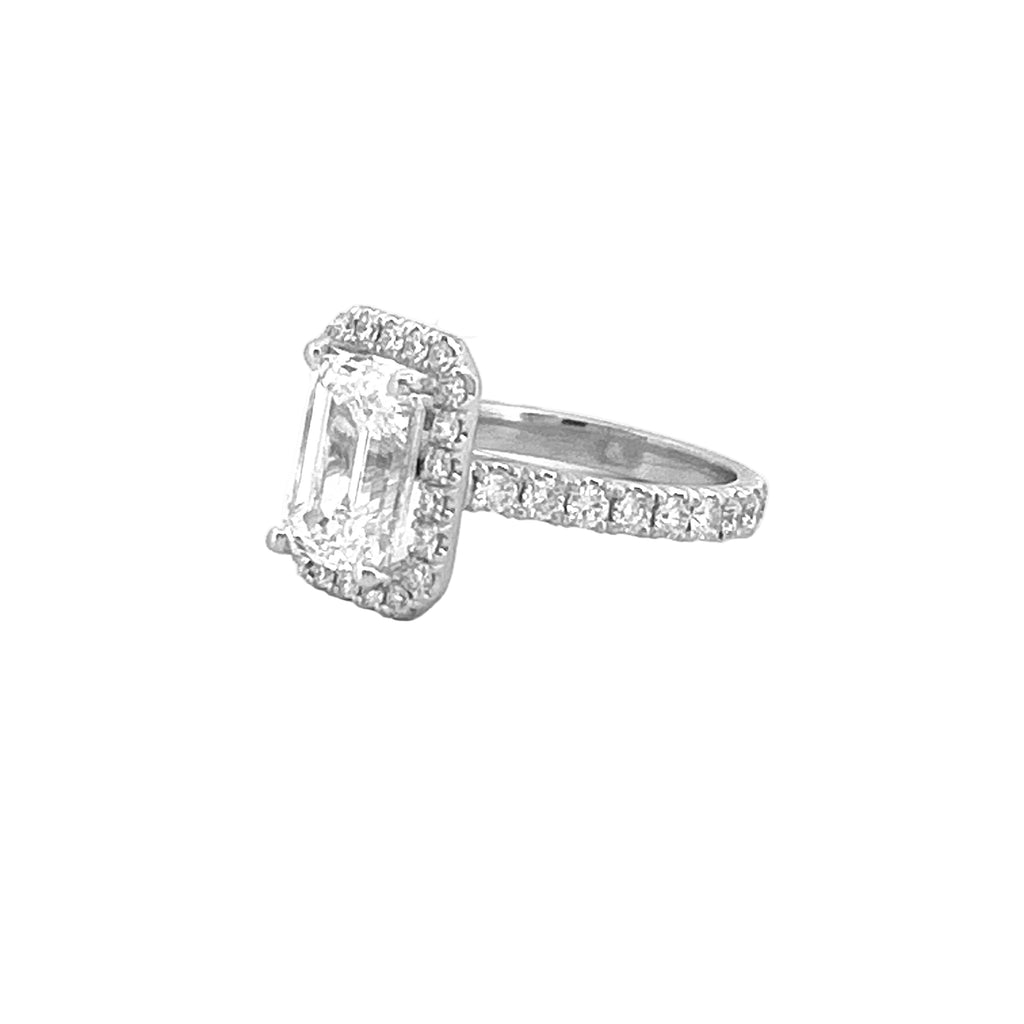 14K Gold 3.00 Carat Lab Grown Emerald Cut Diamond Cathedral Halo Engagement Ring