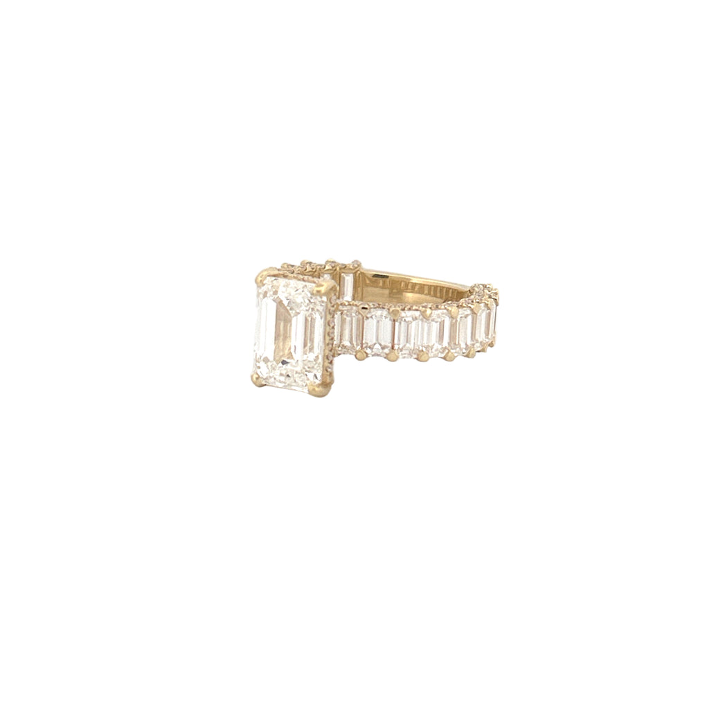 14K Gold 5.00 Carat Lab Grown Emerald Cut Diamond U Prong Engagement Ring