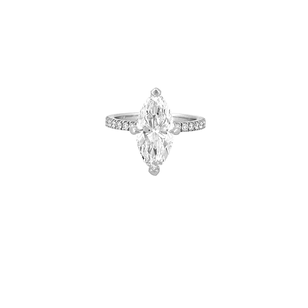14K Gold 3.00 Carat Lab Grown Marquise Diamond Under Halo Engagement Ring