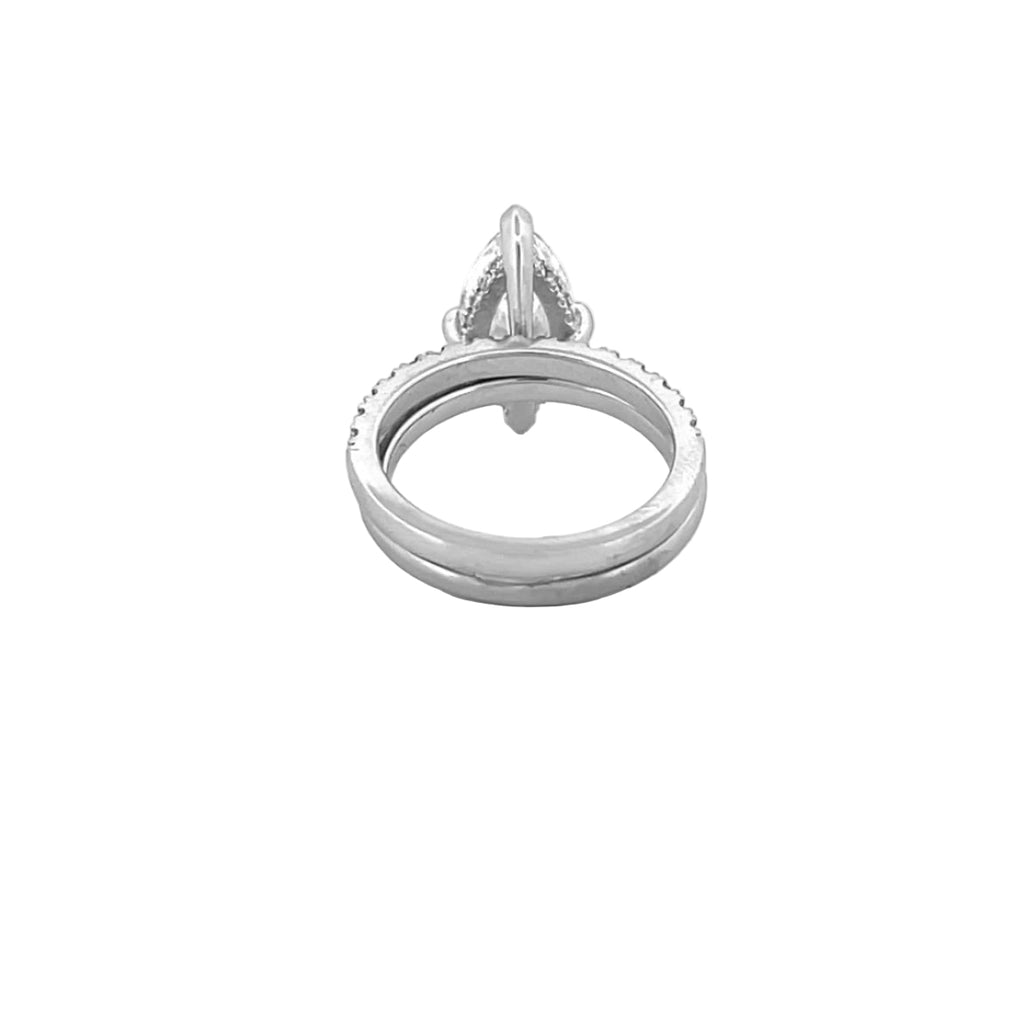 14K Gold 3.00 Carat Lab Grown Marquise Diamond Under Halo Engagement Wedding Set