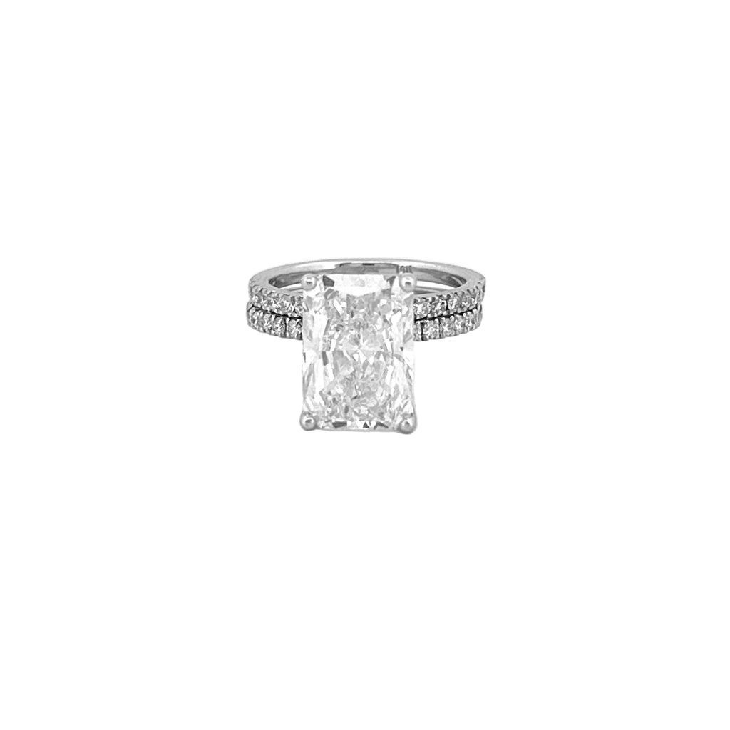 14K Gold 6.00 Carat Lab Grown Radiant Diamond Under Halo Engagement Wedding Set