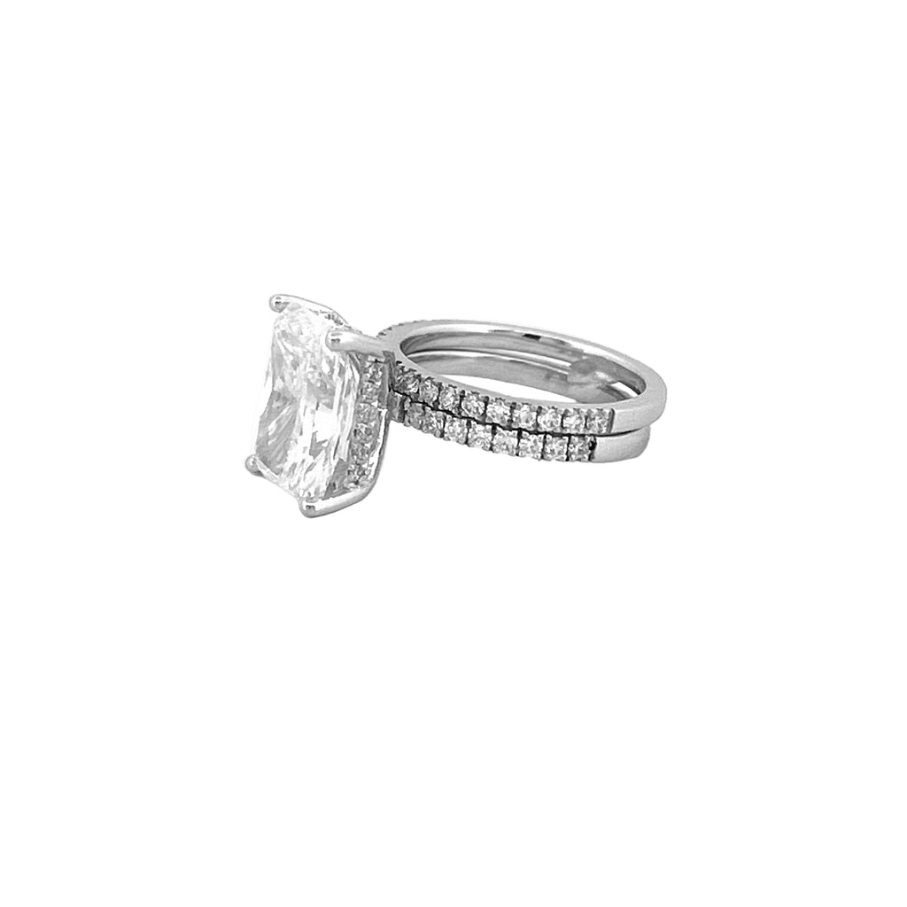 14K Gold 6.00 Carat Lab Grown Radiant Diamond Under Halo Engagement Wedding Set