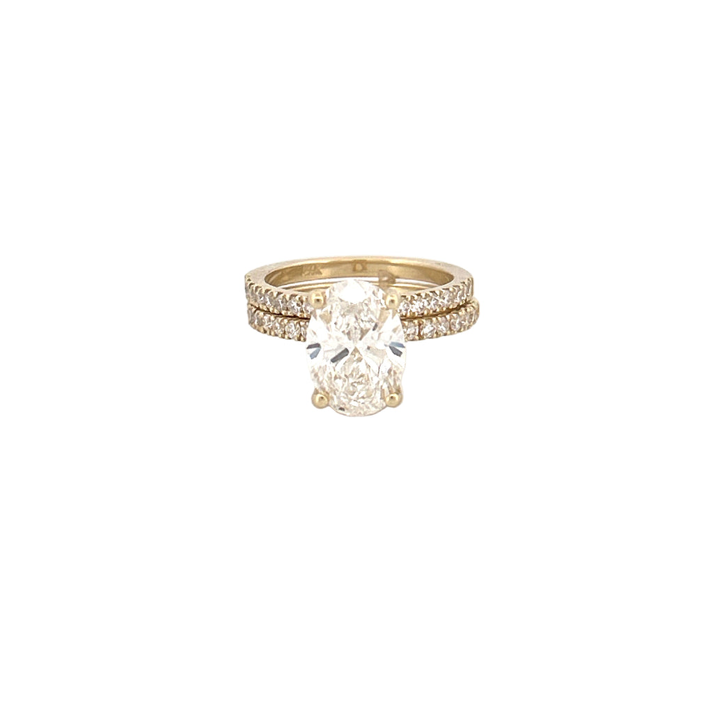 14K Gold 2.00 Carat Lab Grown Oval Diamond Under Halo Engagement Wedding Set