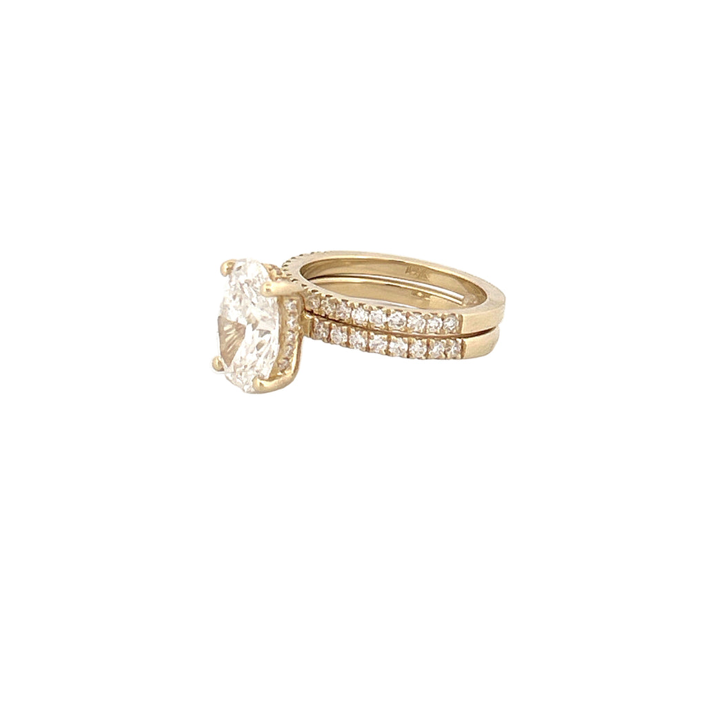 14K Gold 2.00 Carat Lab Grown Oval Diamond Under Halo Engagement Wedding Set