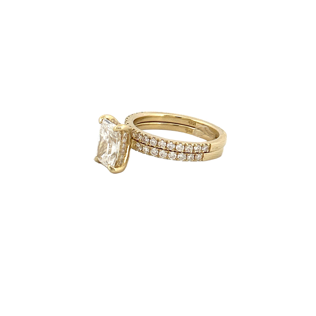 14K Gold 2.00 Carat Lab Grown Radiant Diamond Under Halo Engagement Wedding Set