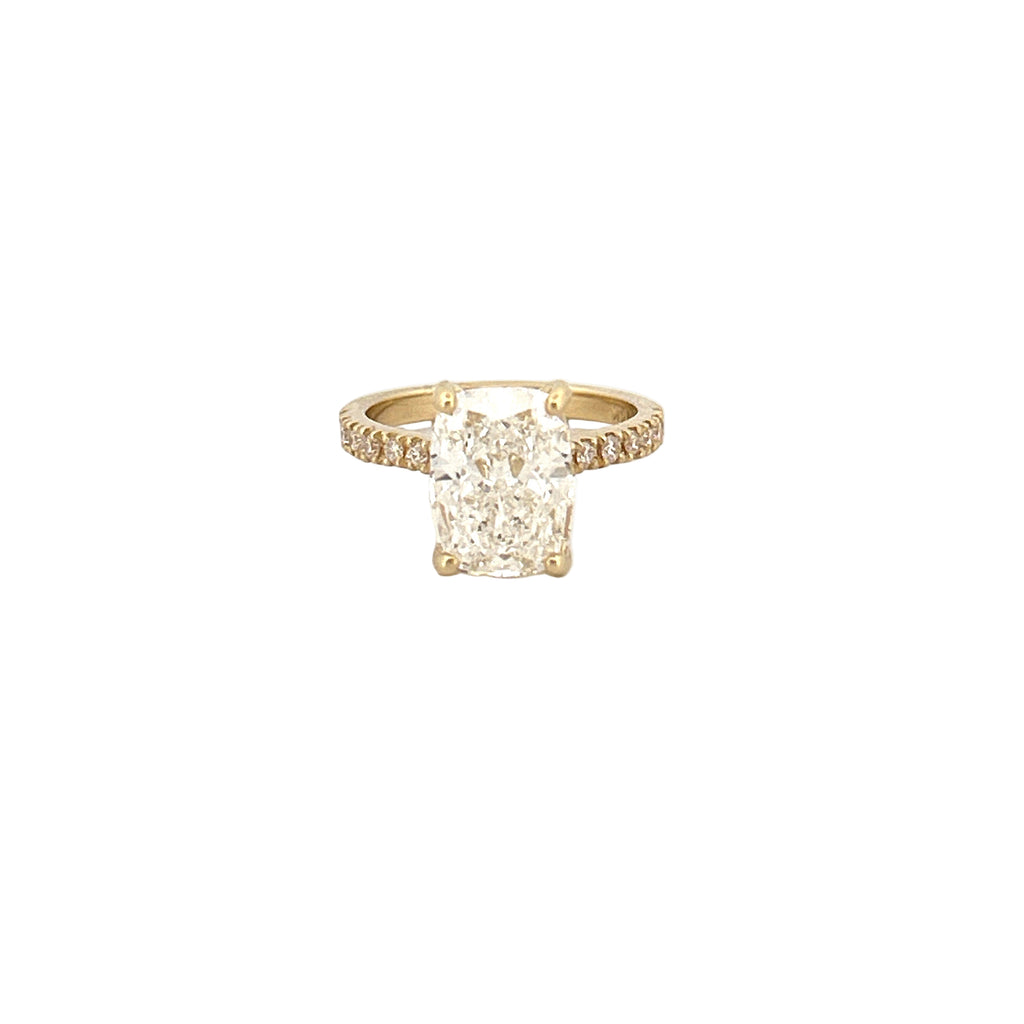 14K Gold 4.00 Carat Lab Grown Elongated Cushion Diamond Under Halo Engagement Ring