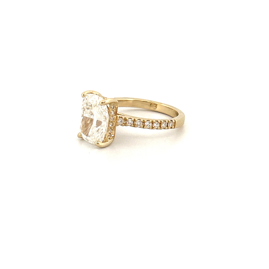 14K Gold 4.00 Carat Lab Grown Elongated Cushion Diamond Under Halo Engagement Ring