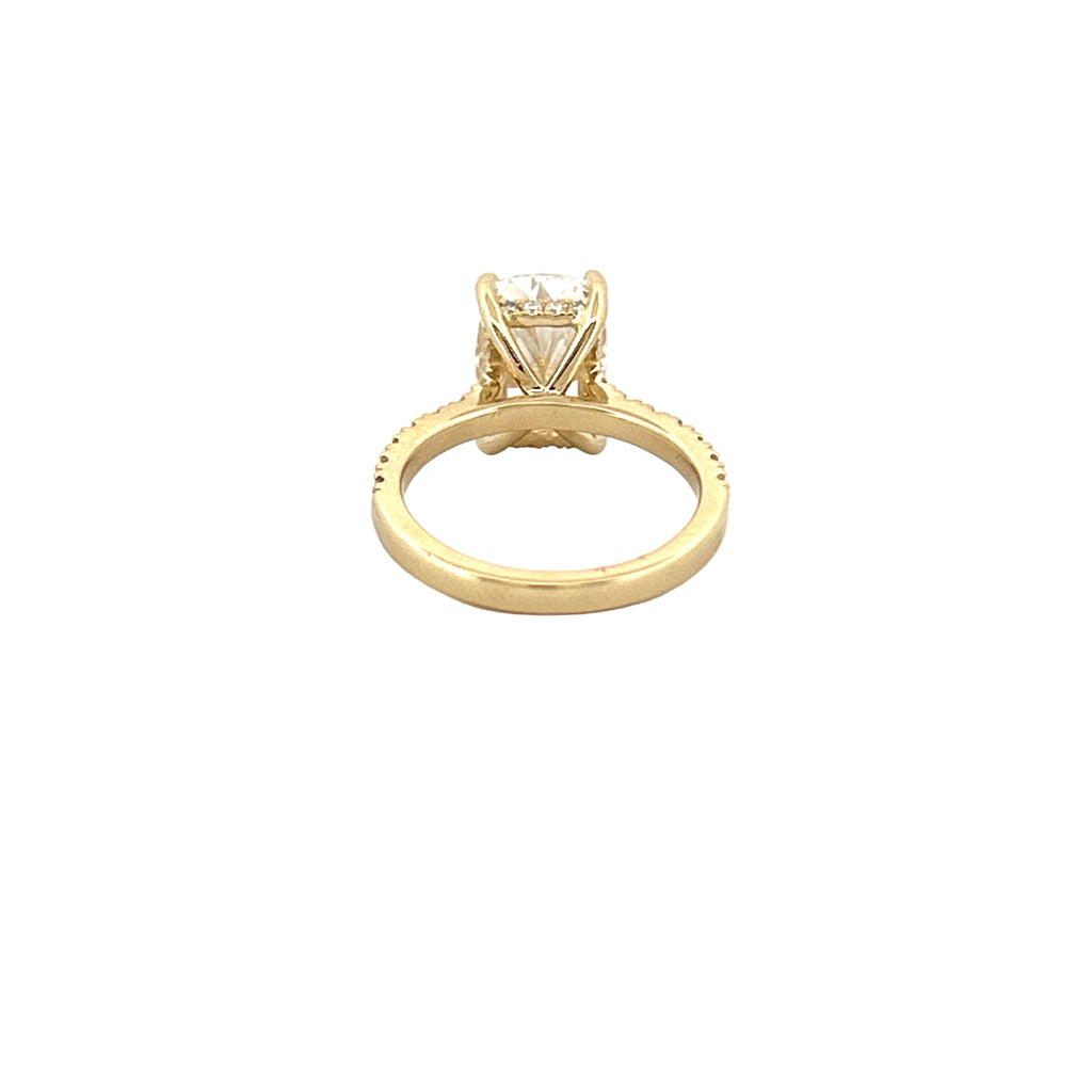 14K Gold 4.00 Carat Lab Grown Elongated Cushion Diamond Under Halo Engagement Ring