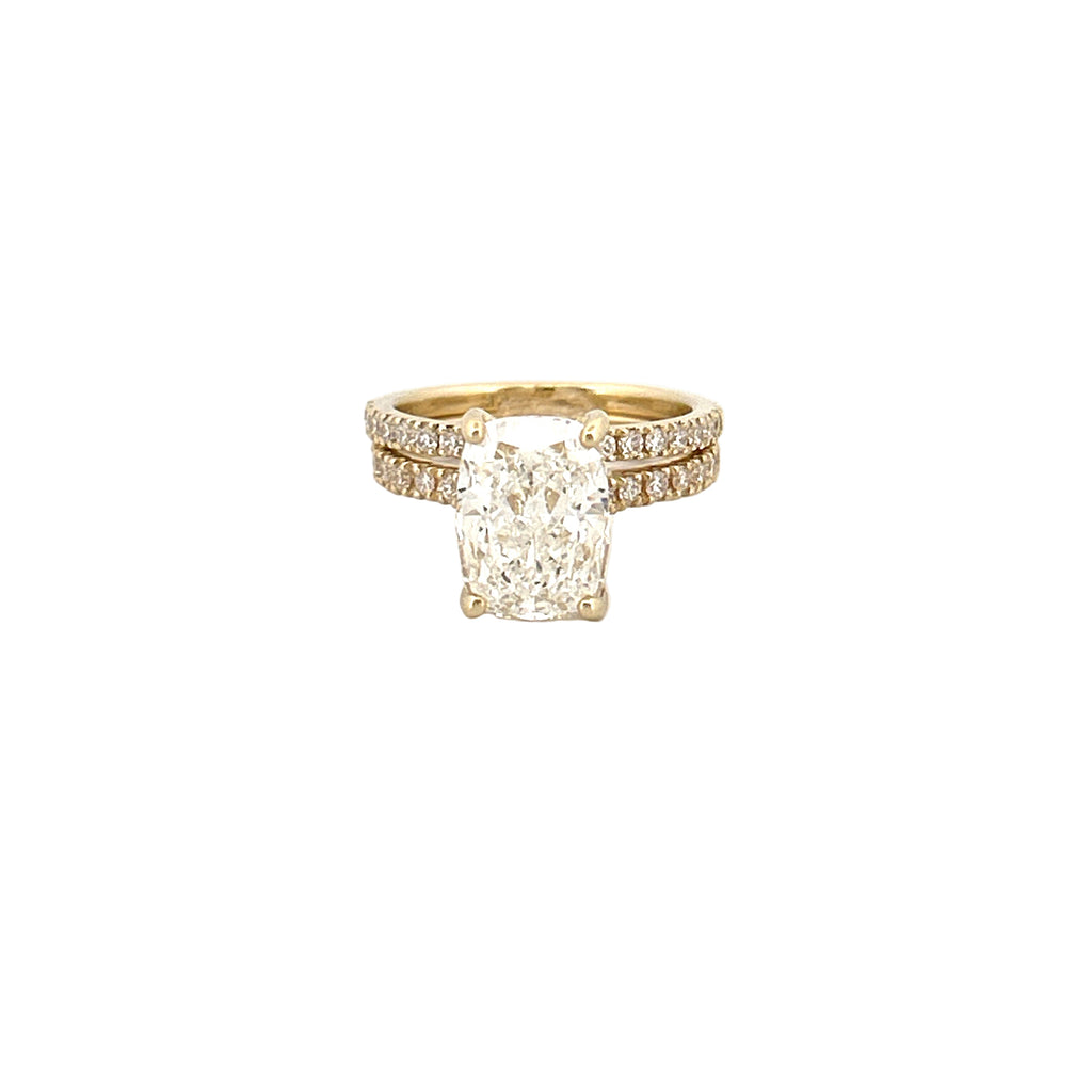 14K Gold 4.00 Carat Lab Grown Elongated Cushion Diamond Under Halo Engagement Wedding Set