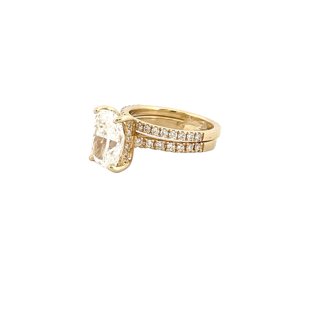 14K Gold 4.00 Carat Lab Grown Elongated Cushion Diamond Under Halo Engagement Wedding Set