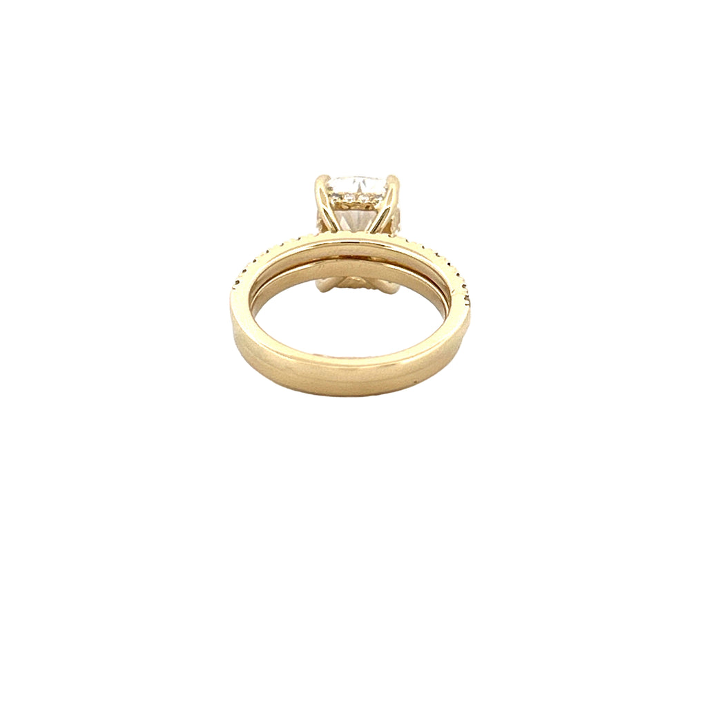 14K Gold 4.00 Carat Lab Grown Elongated Cushion Diamond Under Halo Engagement Wedding Set