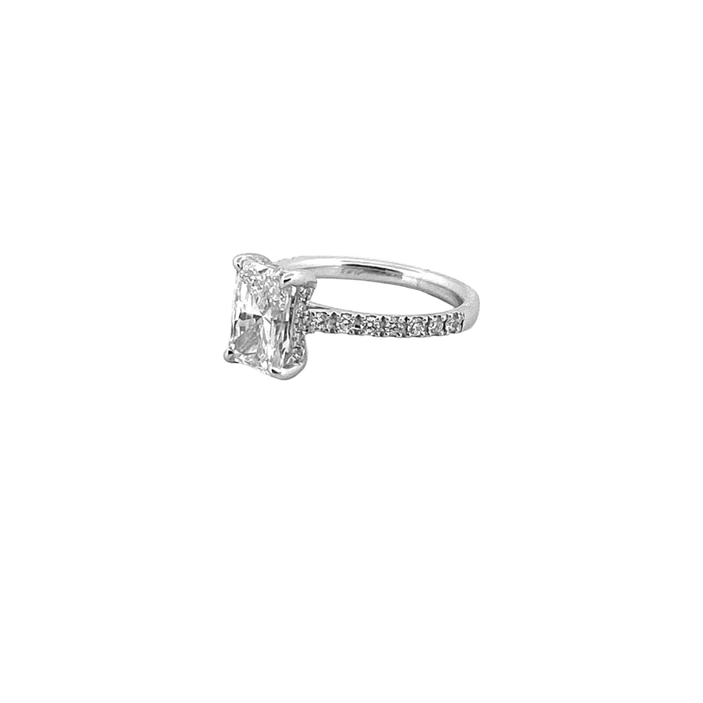 14K Gold 2.00 Carat Lab Grown Radiant Diamond Under Halo Cathedral Engagement Ring