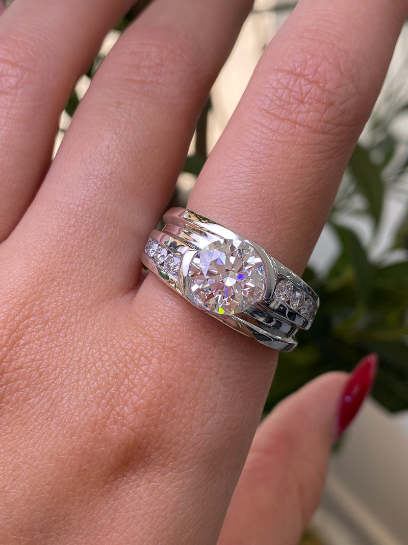 14K Gold 3.00 Lab Grown Round Diamond Channel Mens Band