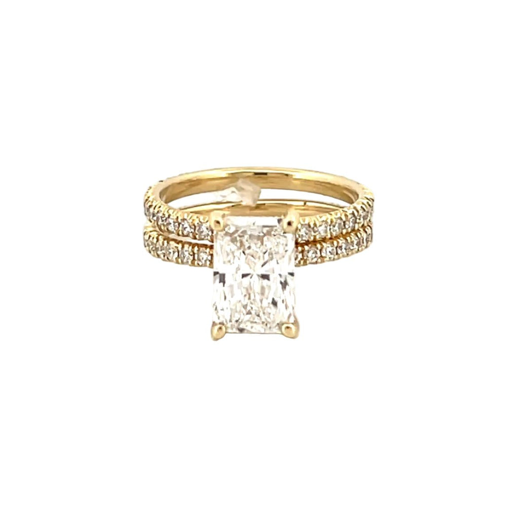 14K Gold 2.50 Carat Lab Grown Radiant Diamond Under Halo Bowtie Engagement Set
