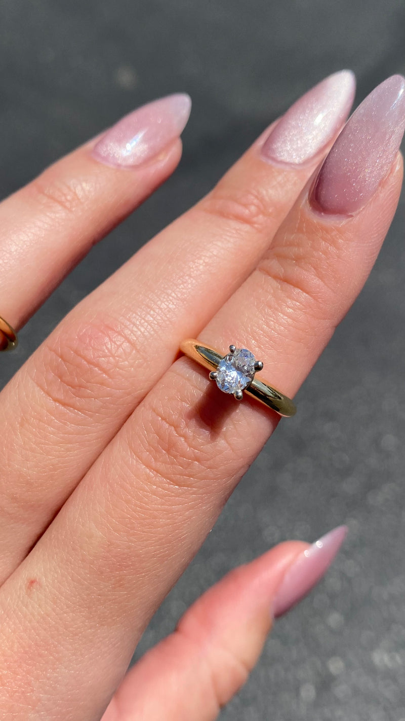 14K Gold 0.40 Carat Natural Oval Diamond Solitaire Engagement Ring