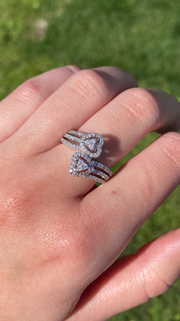14K Gold Three Row Diamond Heart Wrapped Band